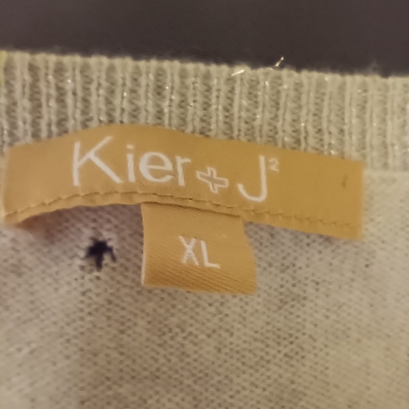 Kier + J Women's XL V-Neck Cream Off White Sparkle Shimmer 100 Cashmere Cardigan - Picture 10 of 10